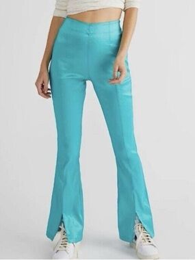 NWT Hosbjerg Elora Pants Turquoise Blue Metallic Split Hem Sz M